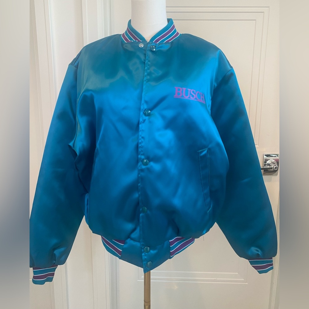 Unique Vintage Satin-like Bomber Jacket Purple Accents Swingster Size L